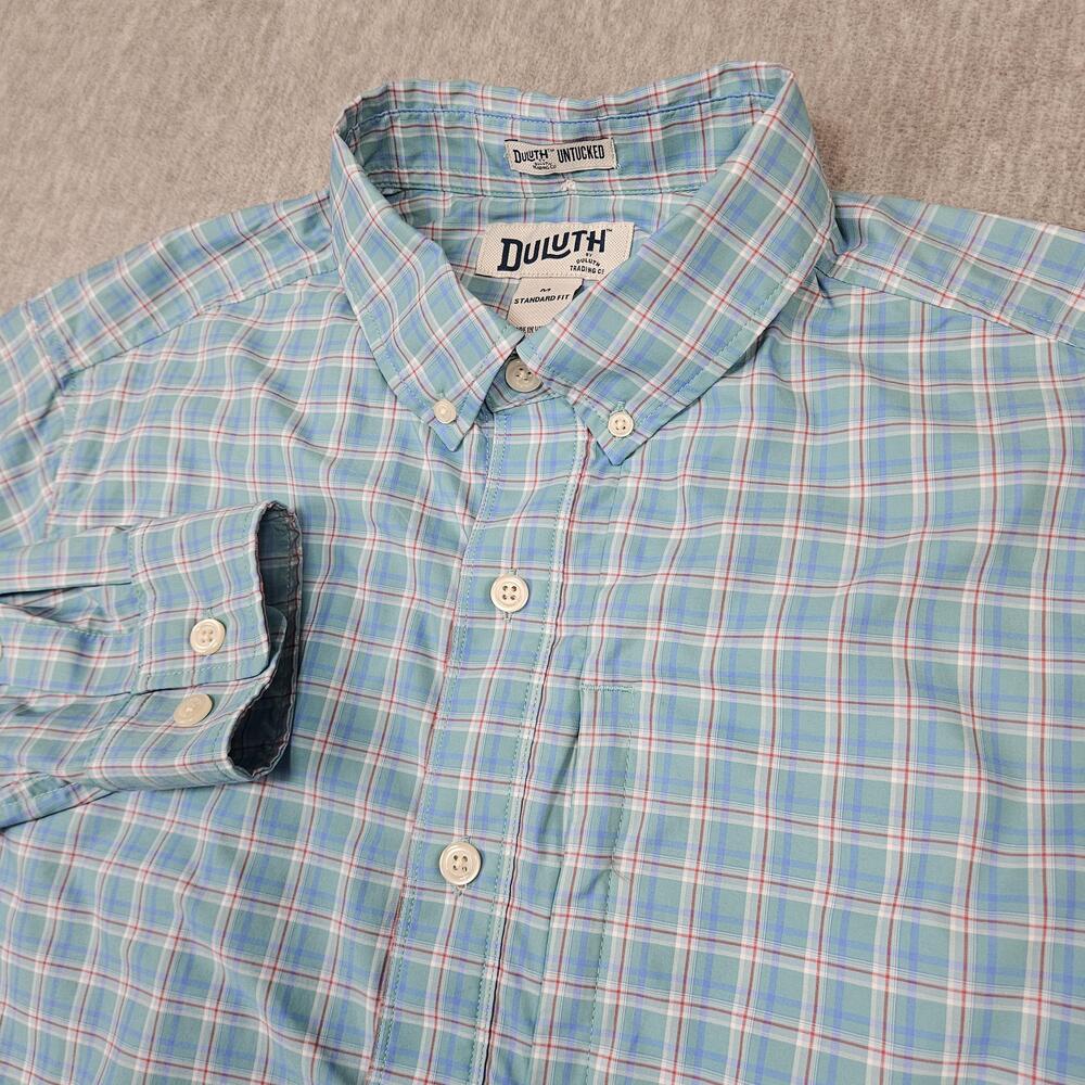 Duluth Trading Shirt Men M Green Plaid Armachillo Stretch Goals Untucked
